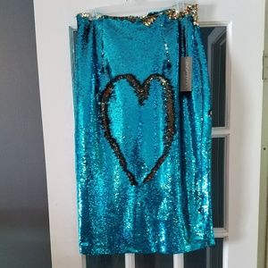 Turquoise mermaid sequined high waist skirt